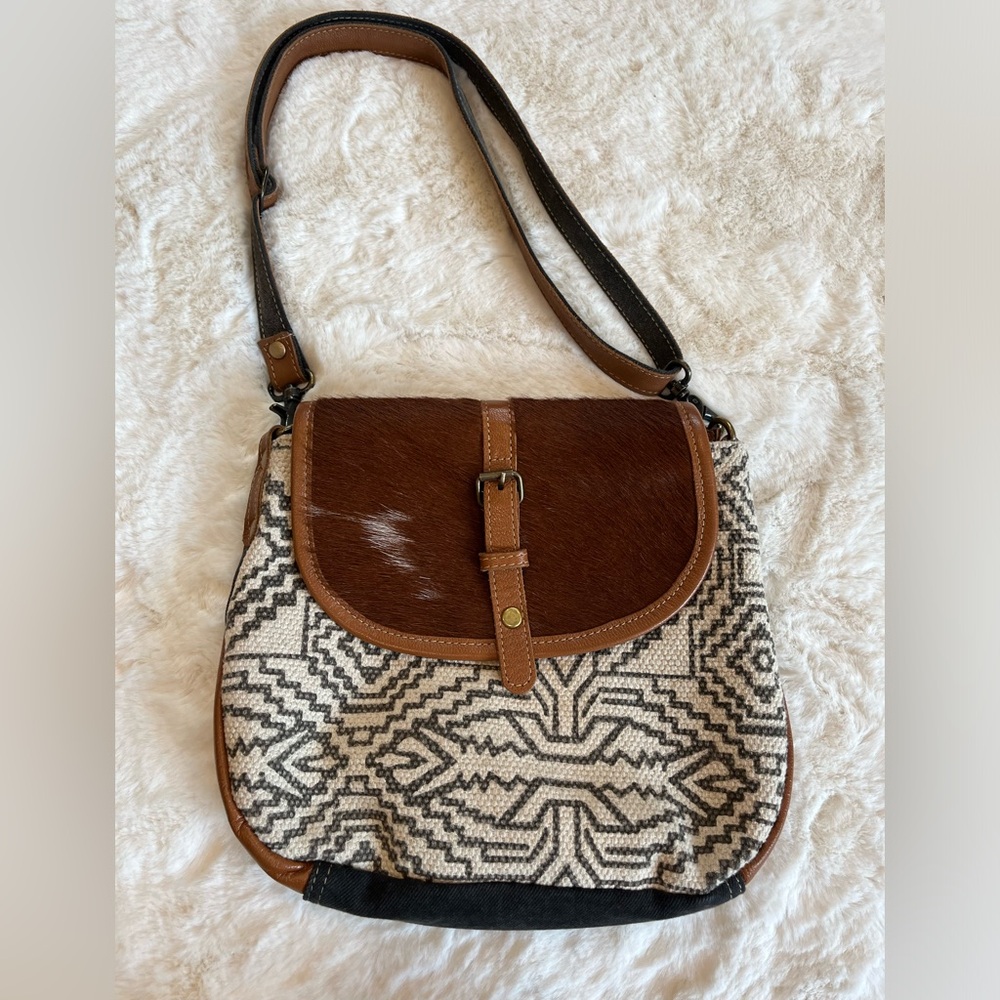 Myra Canvas and Cowhide Handbag